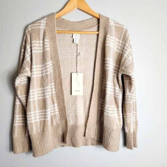 Joie Womens Tan Houndstooth/Glen Plaid Open Front Cardigan Sweater-Size S (NWT) - Picture 1 of 5